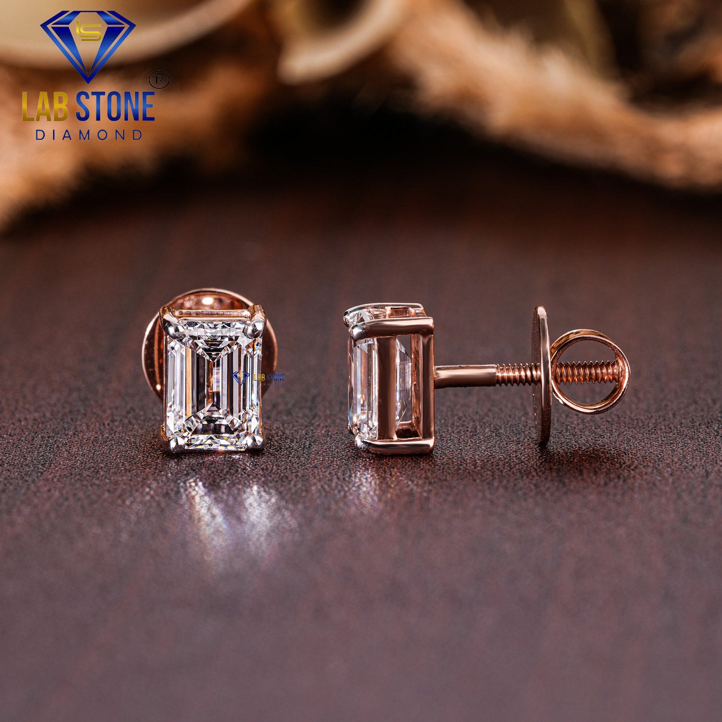 3.67 TDW Emerald Cut Diamond Solitaire Stud Earring