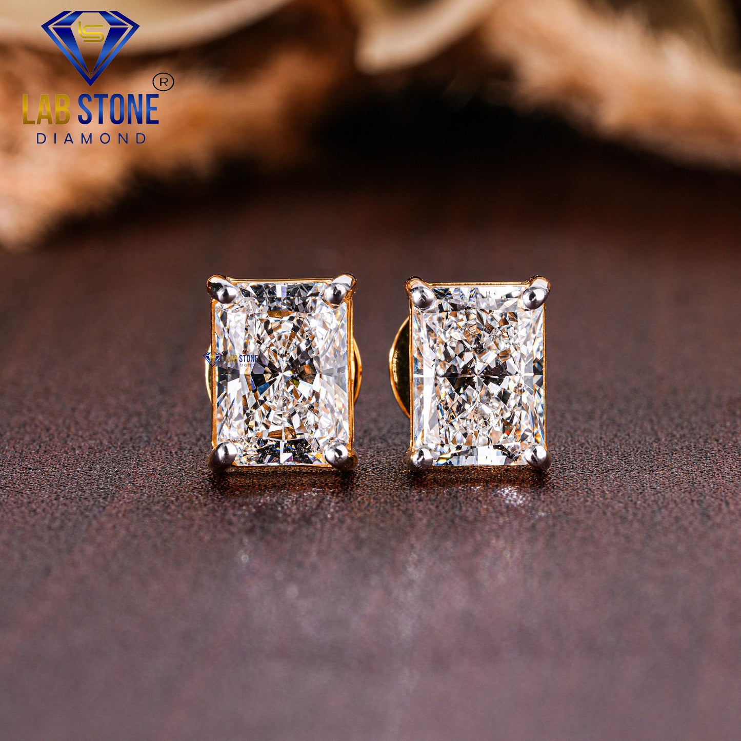 3.85 TDW Radiant Cut Diamond Solitaire Stud Earring