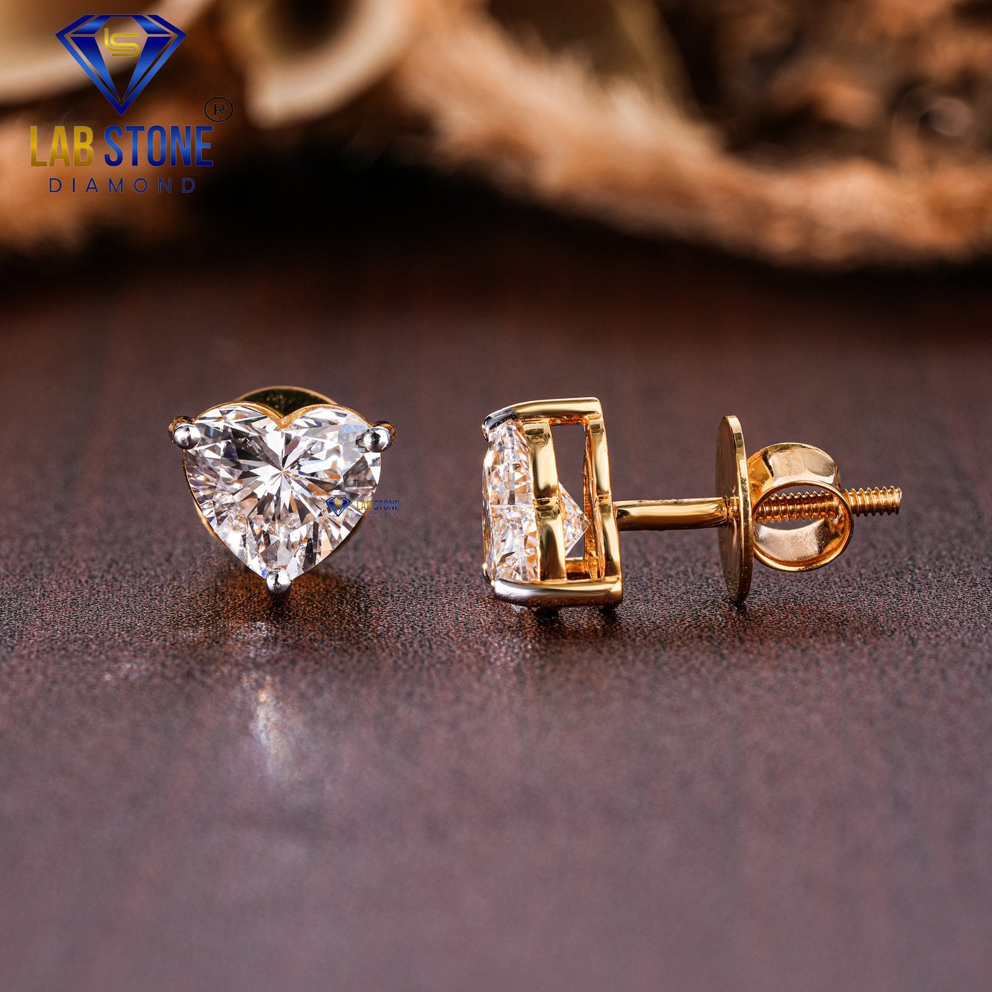2.22 TDW Heart Cut Diamond Solitaire Stud Earring