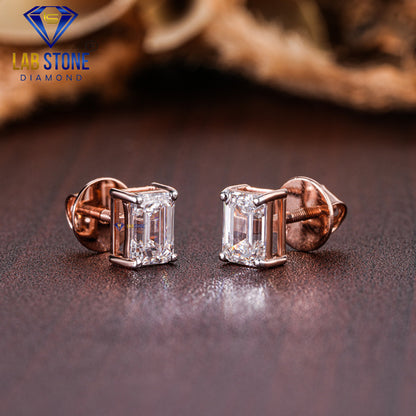 3.67 TDW Emerald Cut Diamond Solitaire Stud Earring