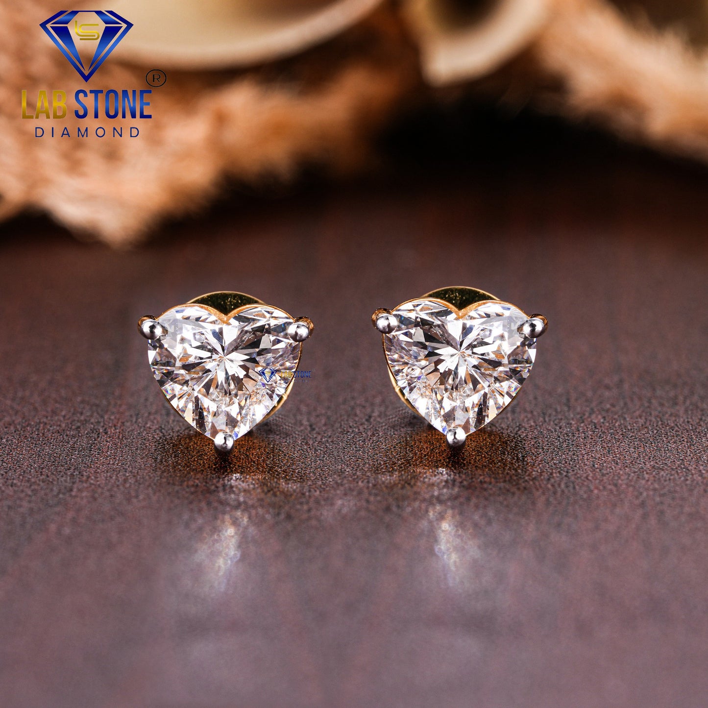 2.22 TDW Heart Cut Diamond Solitaire Stud Earring