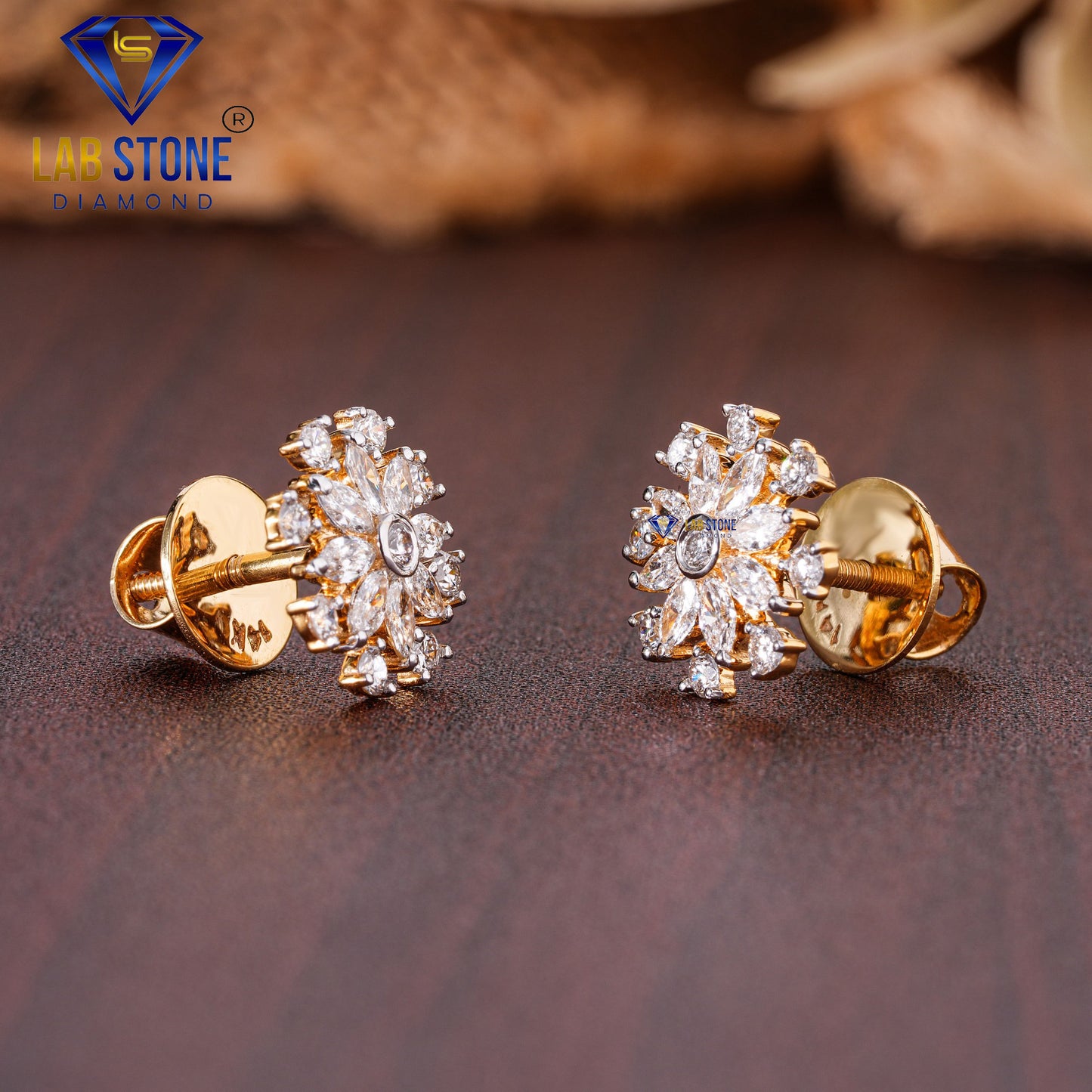 0.80 TDW Marquise & Round Cut Diamond Stud Earring