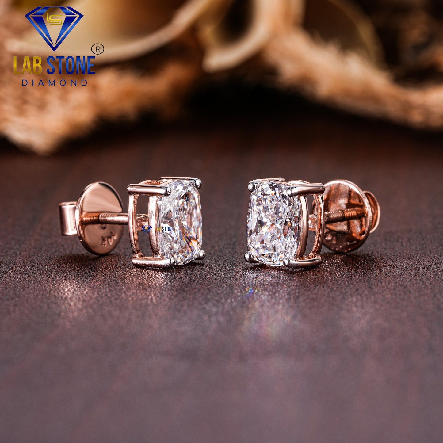 3.00 TDW Elongated Cushion Cut Diamond Solitaire Stud Earring