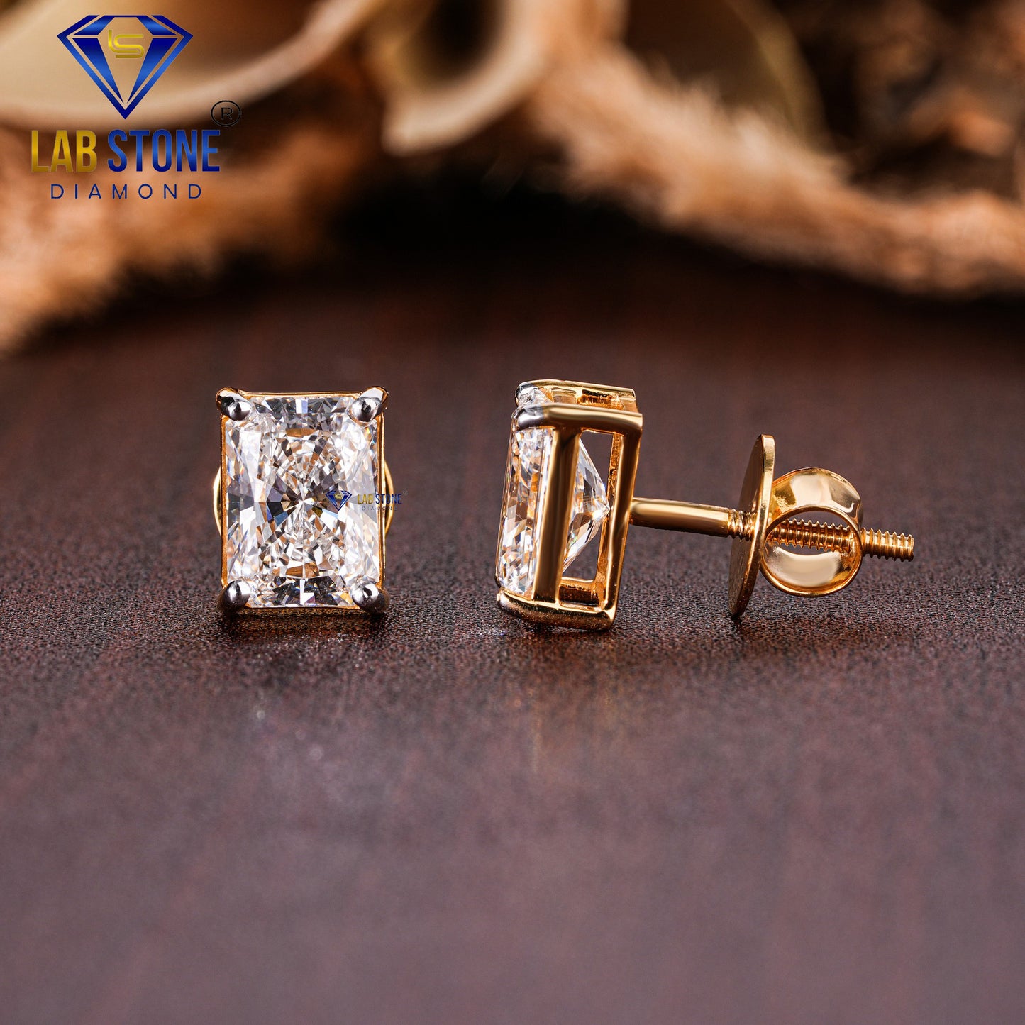 3.85 TDW Radiant Cut Diamond Solitaire Stud Earring