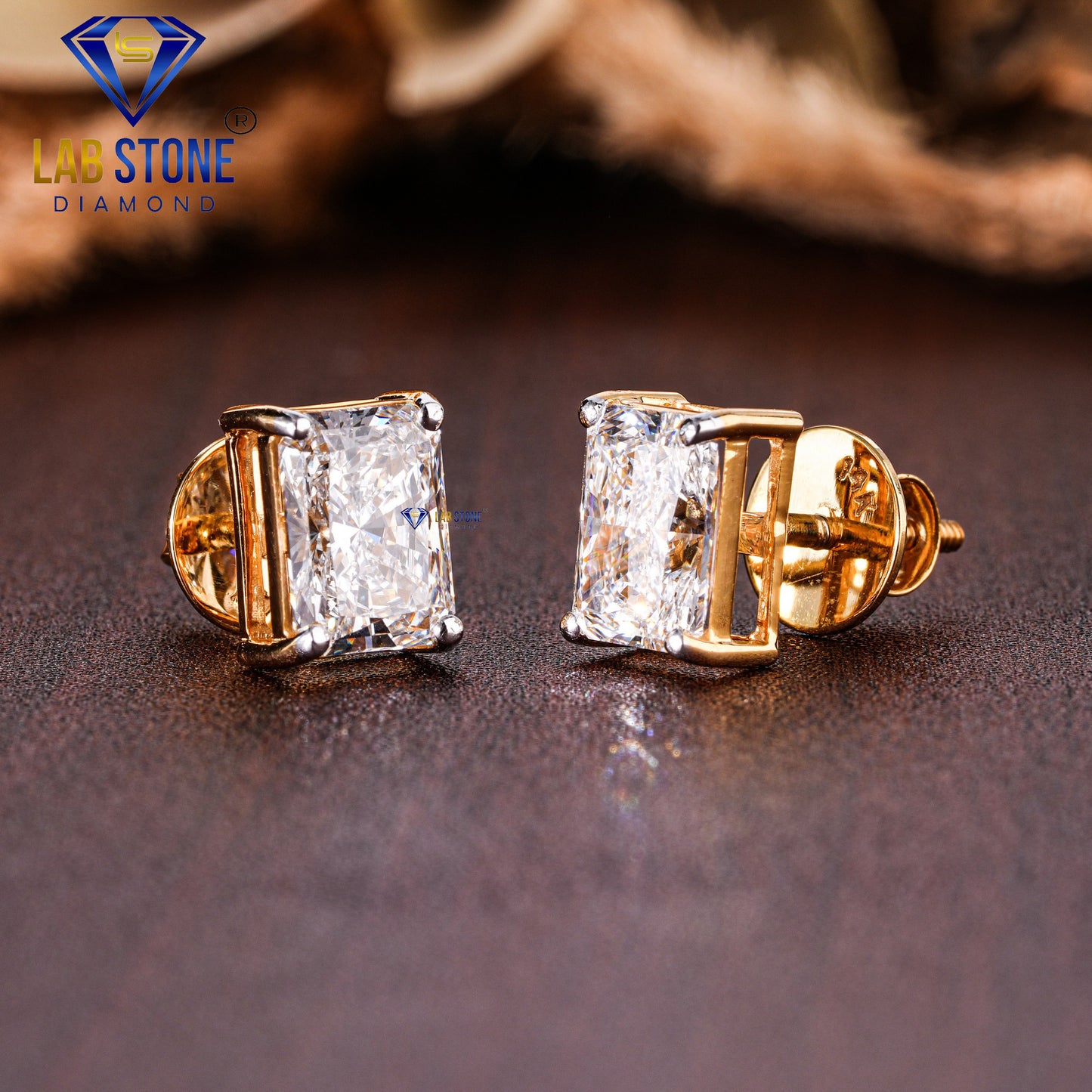 3.85 TDW Radiant Cut Diamond Solitaire Stud Earring