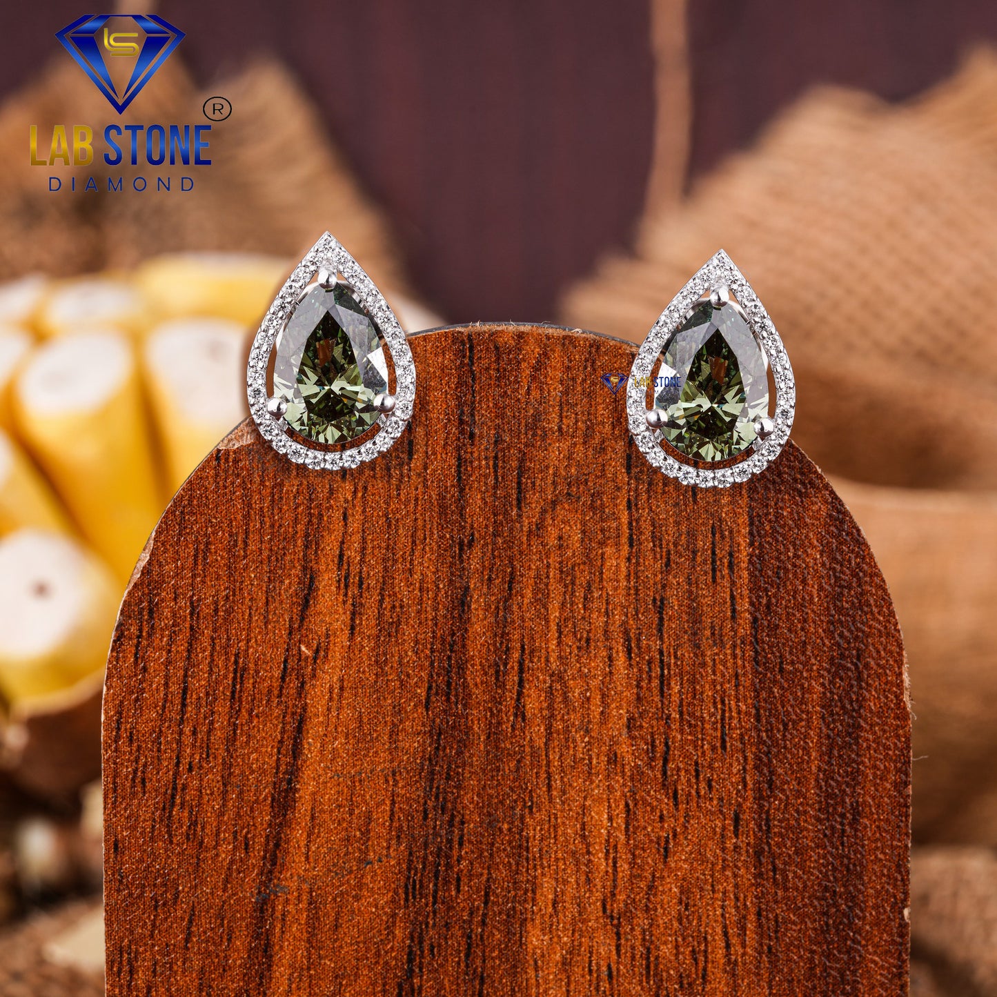 3.94 TDW Fancy Green Pear & Round Cut Diamond Stud Earring