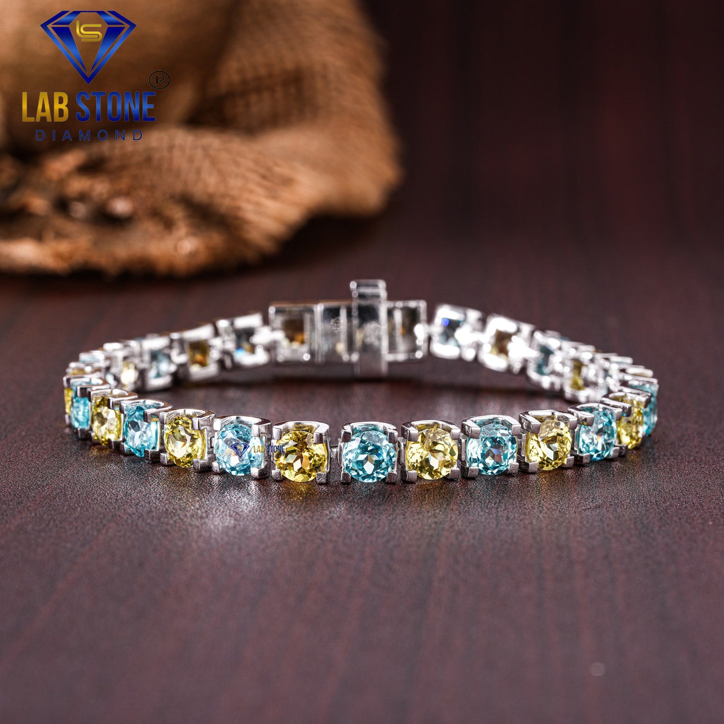 21.12 TDW Blue & Yellow Round Cut Diamond Tennis Bracelet