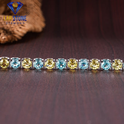 21.12 TDW Blue & Yellow Round Cut Diamond Tennis Bracelet