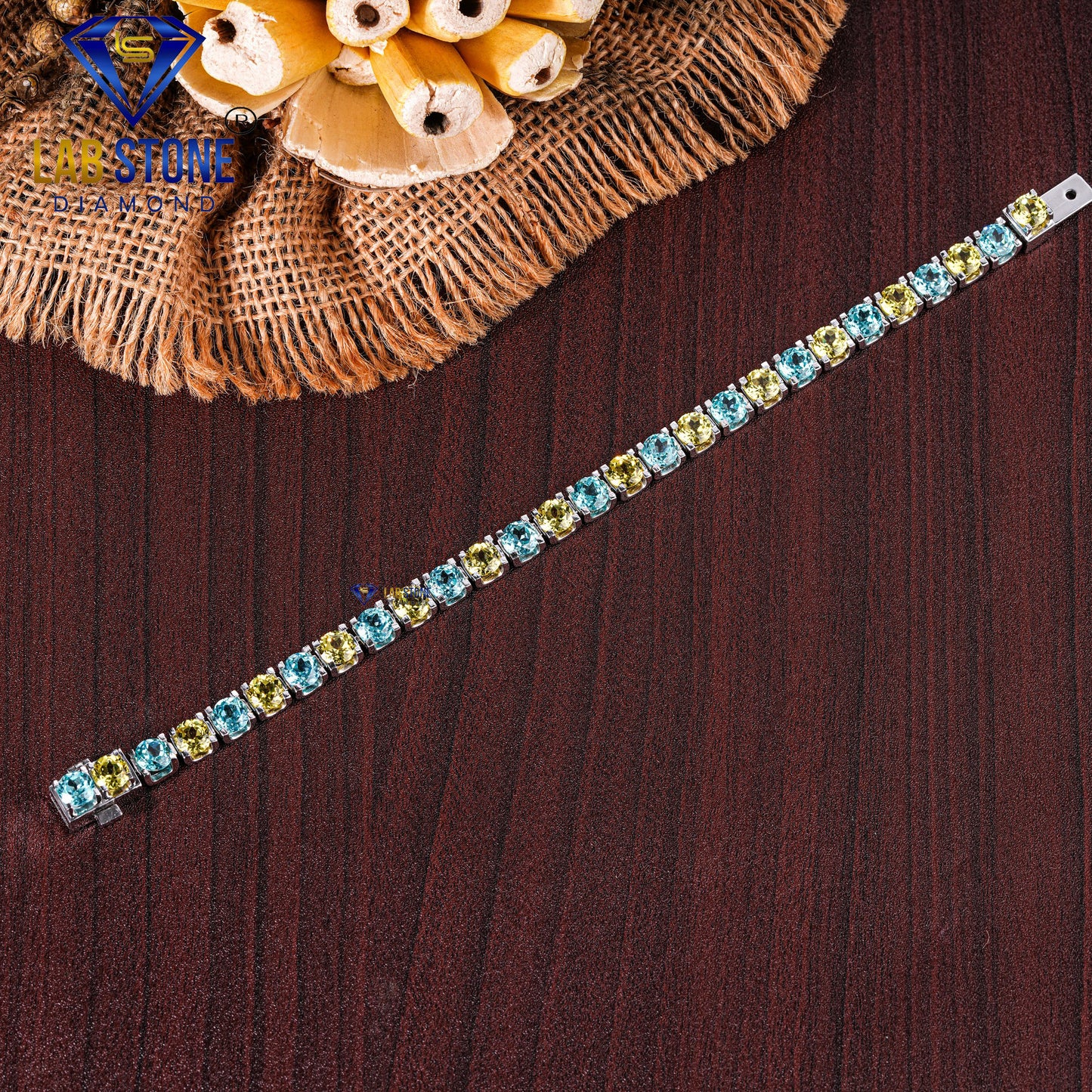 21.12 TDW Blue & Yellow Round Cut Diamond Tennis Bracelet