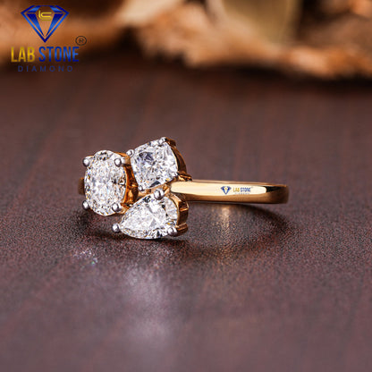 1.24 TDW Pear, Cushion & Oval Cut Women’s Three Stone Diamond Ring