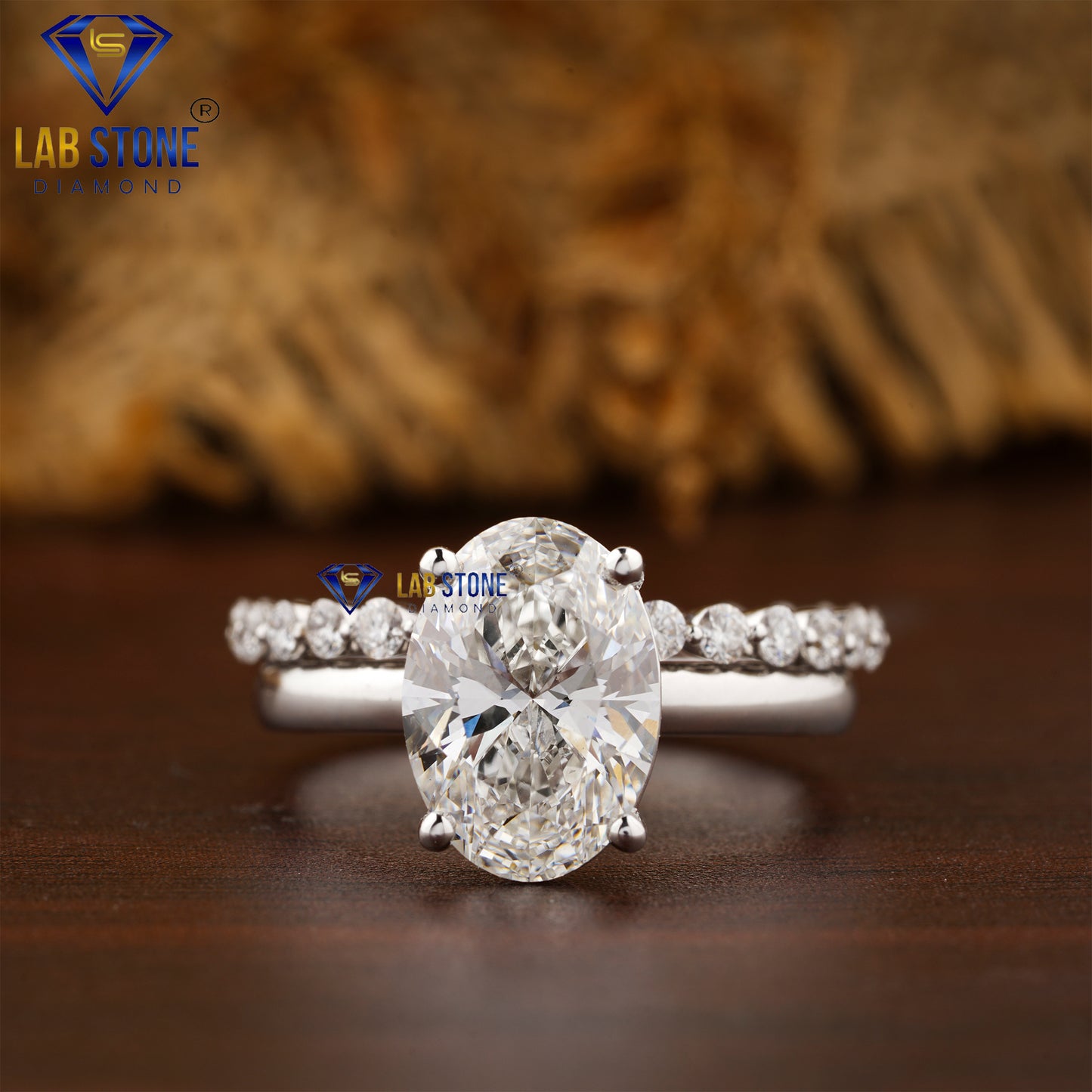 2.80 TDW Round & Oval Cut Diamod Women's Engagement Ring with Band