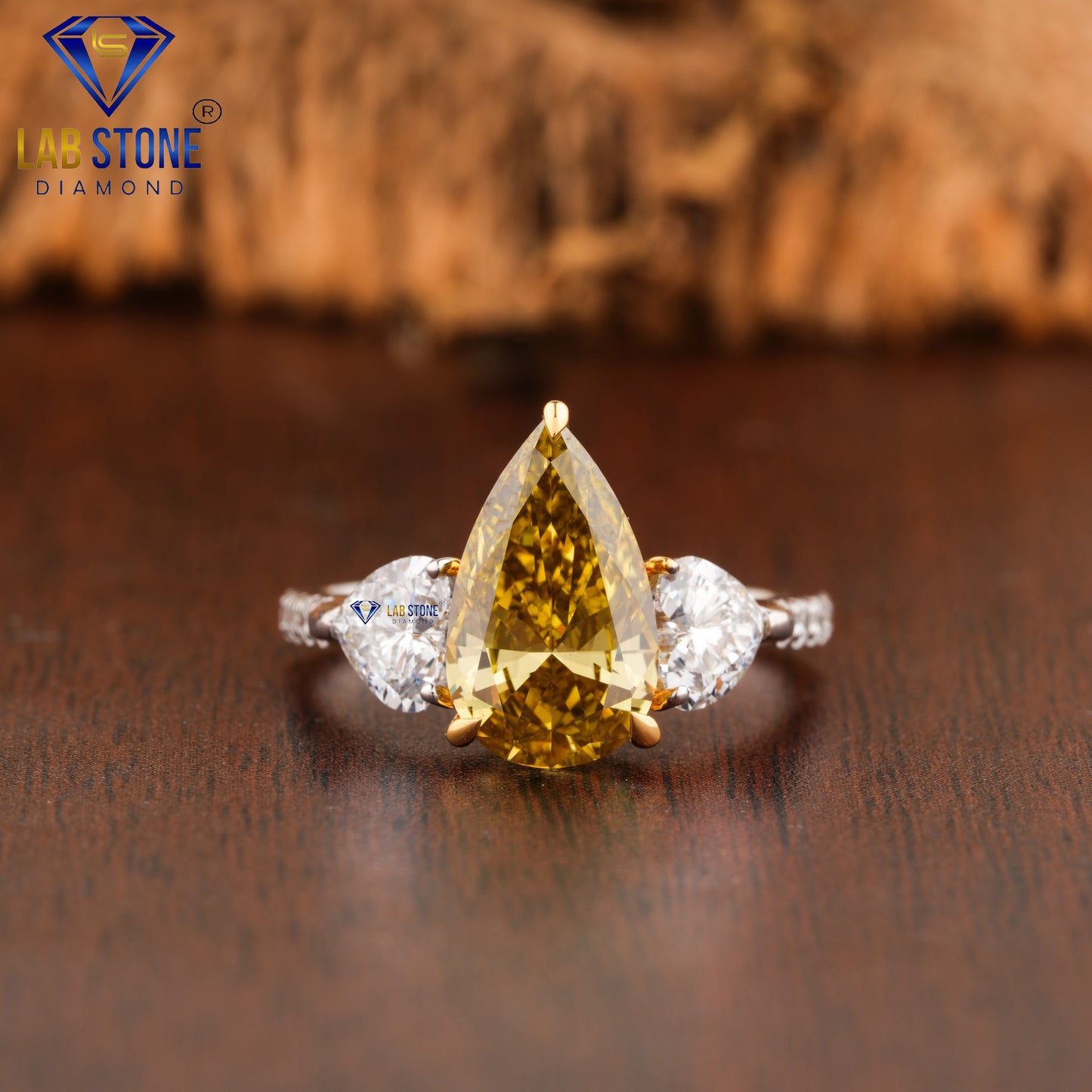 2.87 TDW Fancy Yellow Pear, Round & Heart Cut Women’s Engagement Diamond Ring