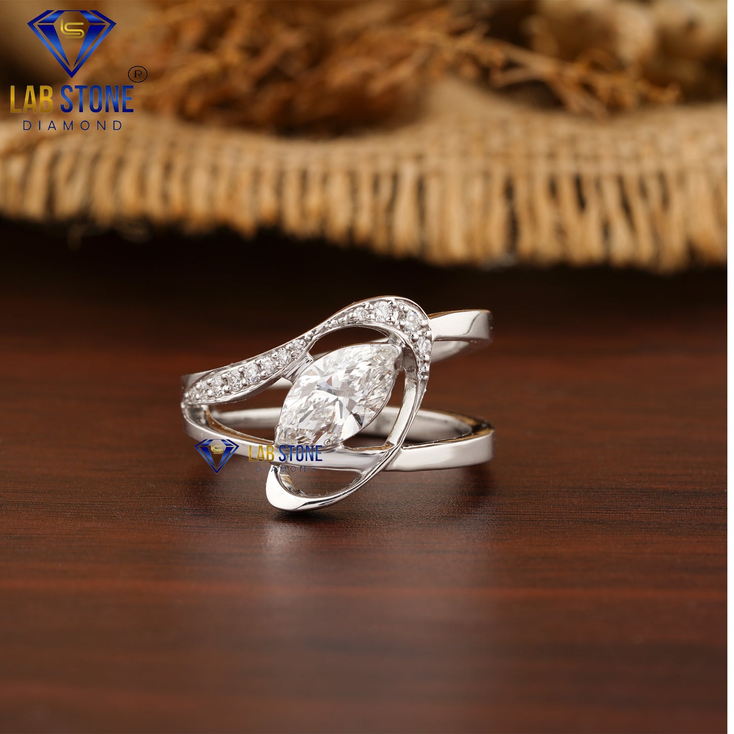 0.93 TDW Marquise & Round Cut Women's Engagement Diamond Ring