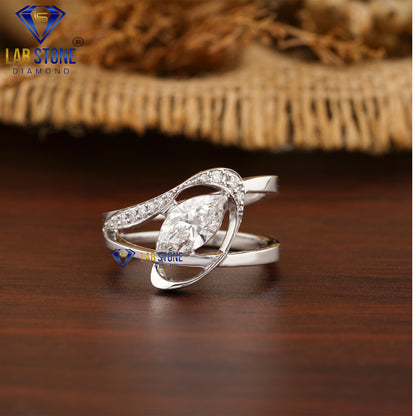 0.93 TDW Marquise & Round Cut Women's Engagement Diamond Ring