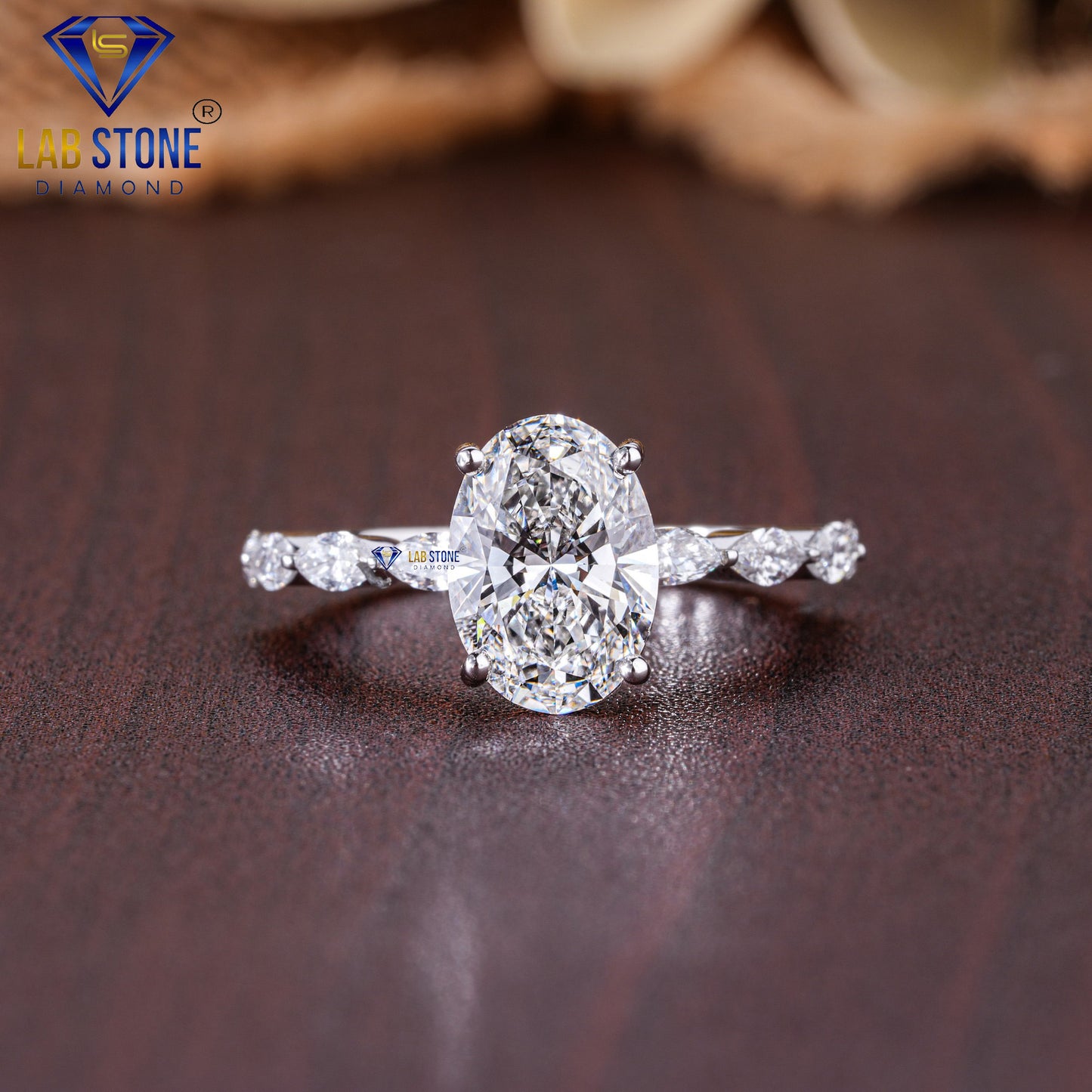 3.63 TDW Oval & Marquise Cut Diamond Women's Engagement Ring
