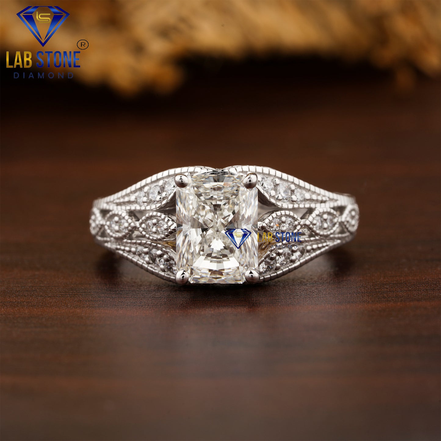 2.45 TDW Radiant & Round Cut Women’s Engagement Diamond Ring
