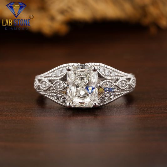 2.45 TDW Radiant & Round Cut Women’s Engagement Diamond Ring
