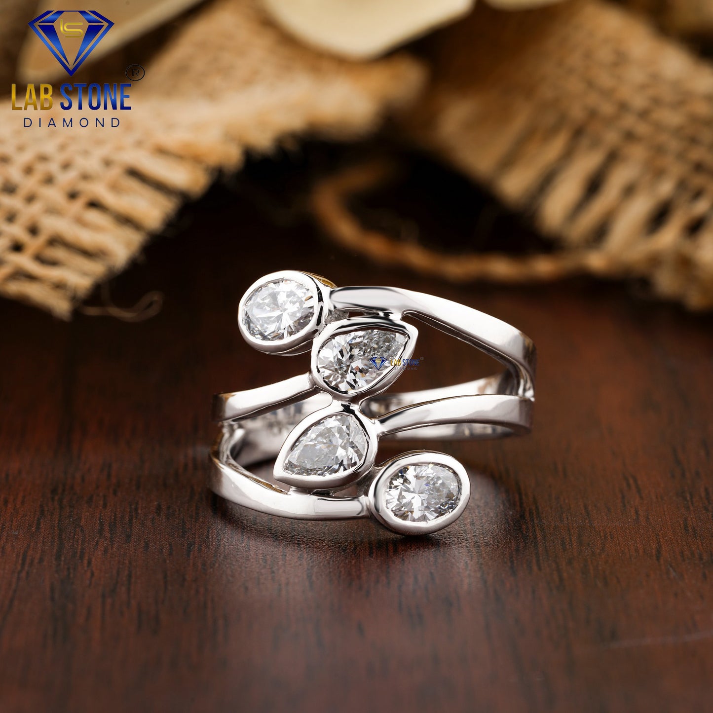 1.28 TDW Pear & Oval Cut Women’s Engagement Diamond Ring