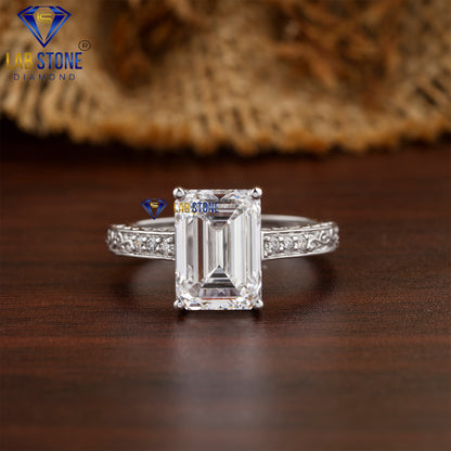 3.78 TDW Emerald & Round Cut Diamond Women's Engagement Ring