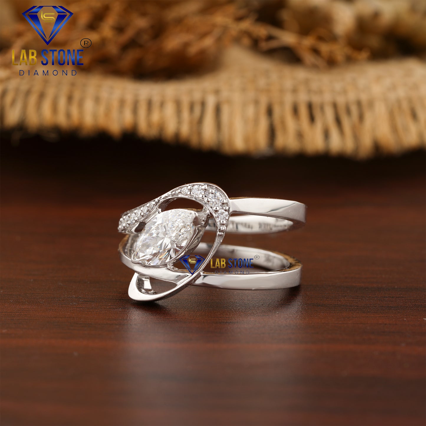 0.93 TDW Marquise & Round Cut Women's Engagement Diamond Ring