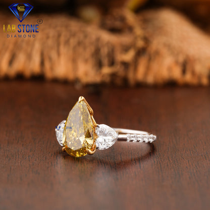 2.87 TDW Fancy Yellow Pear, Round & Heart Cut Women’s Engagement Diamond Ring