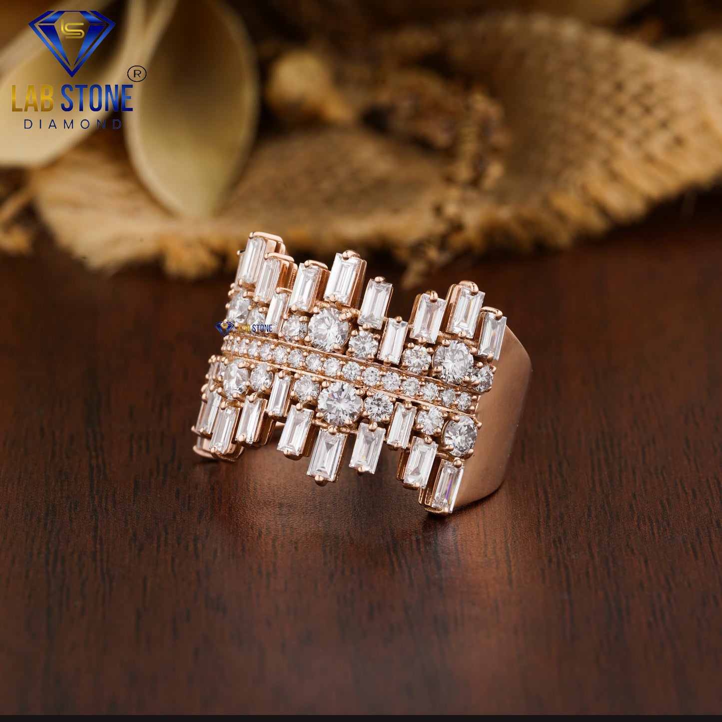 3.35 TDW Baguette & Round Cut Women’s Engagement Diamond Ring