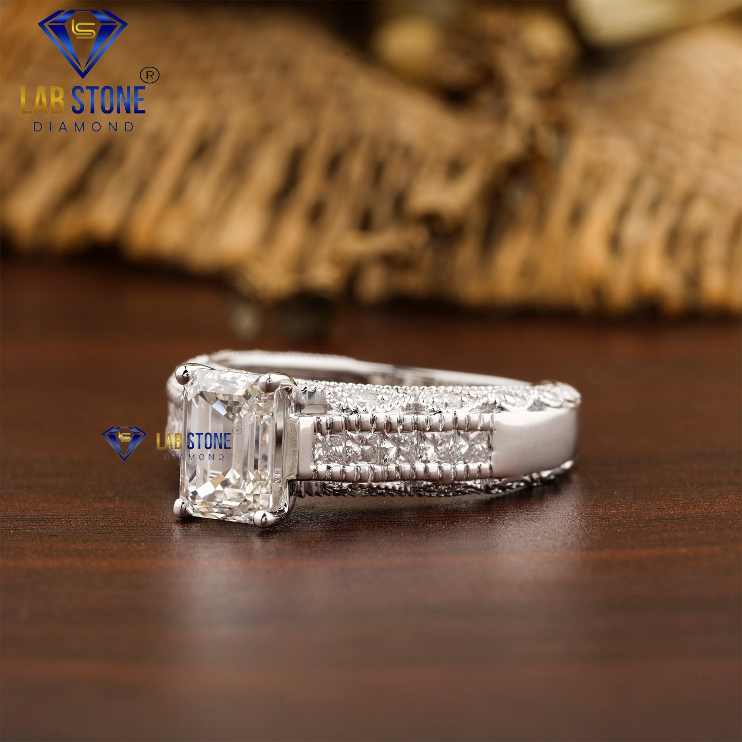 2.35 TDW Emerald, Princess & Round Cut Diamond Women's Engagement Ring