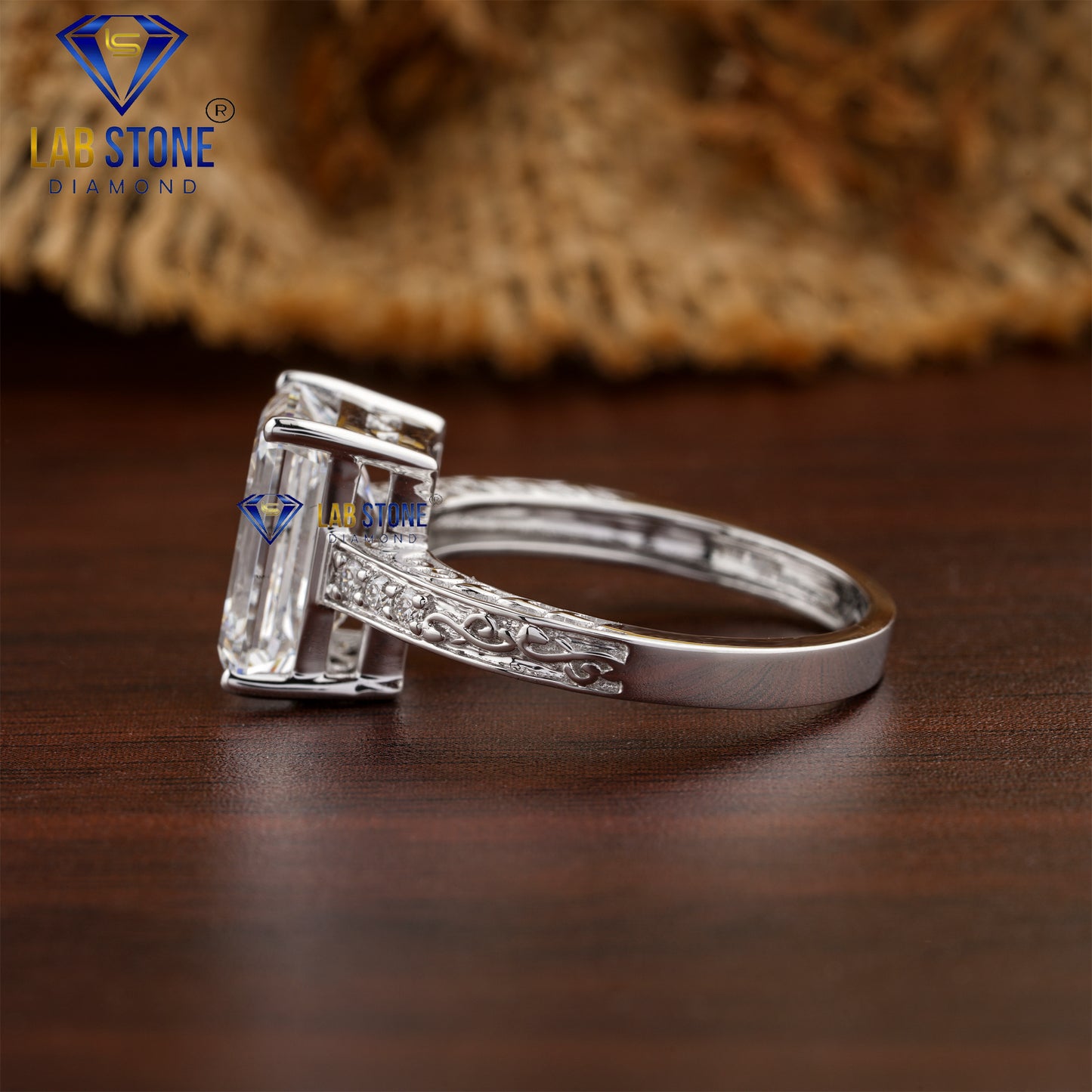 3.78 TDW Emerald & Round Cut Diamond Women's Engagement Ring