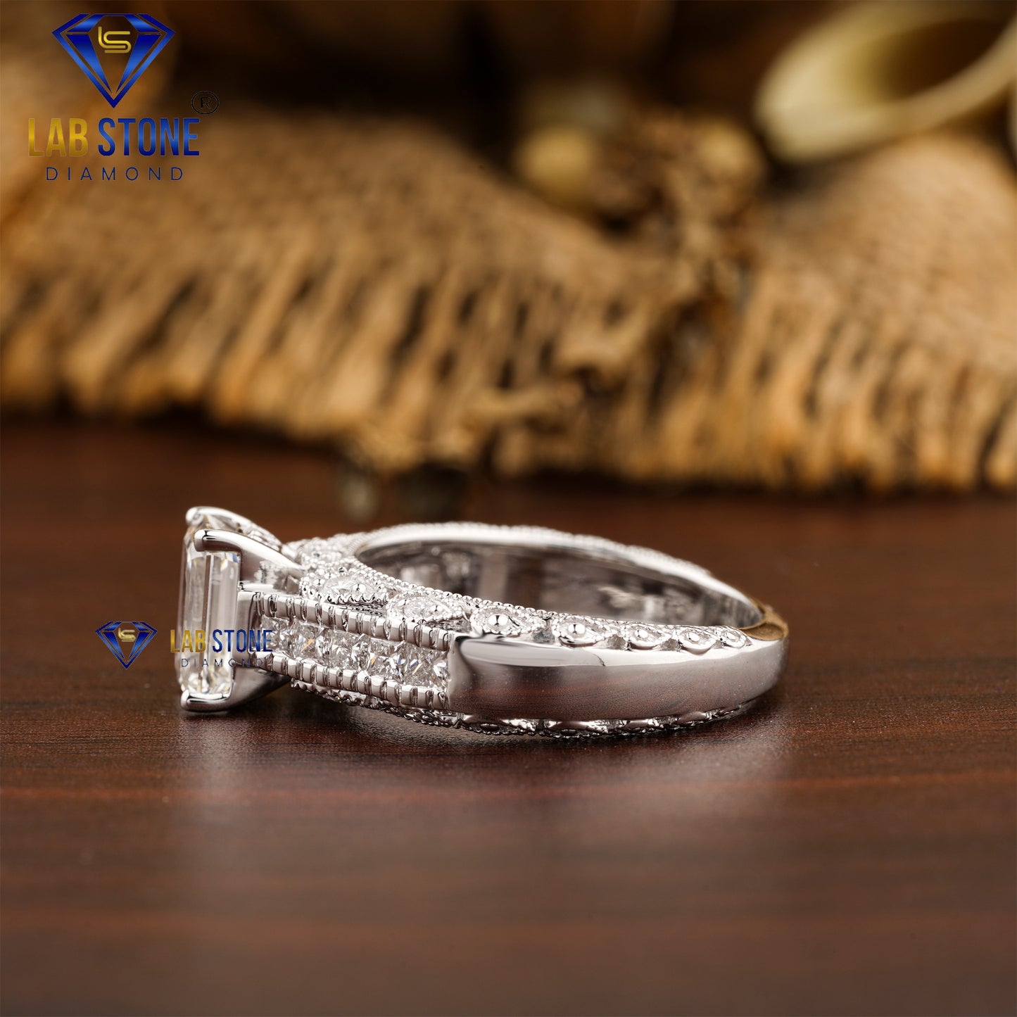 2.35 TDW Emerald, Princess & Round Cut Diamond Women's Engagement Ring