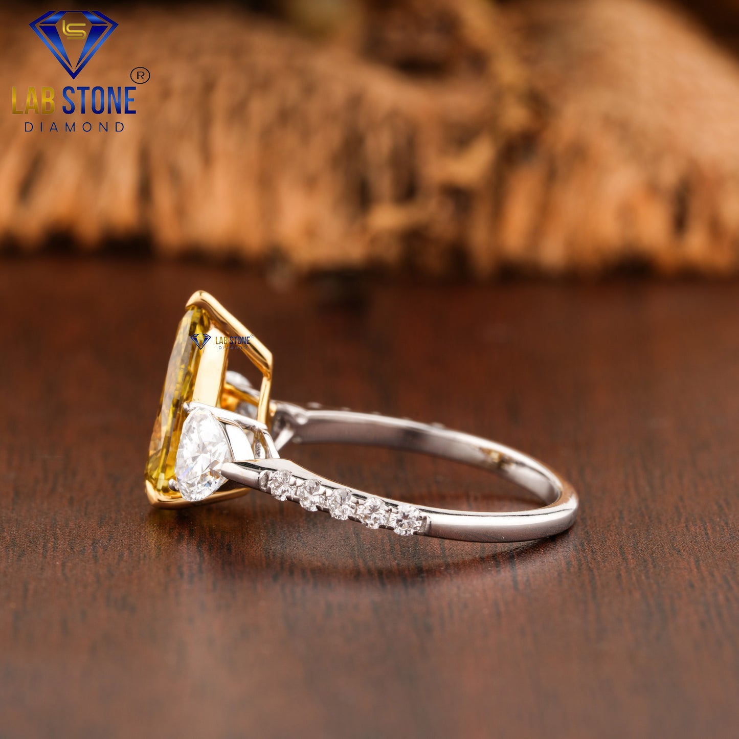 2.87 TDW Fancy Yellow Pear, Round & Heart Cut Women’s Engagement Diamond Ring
