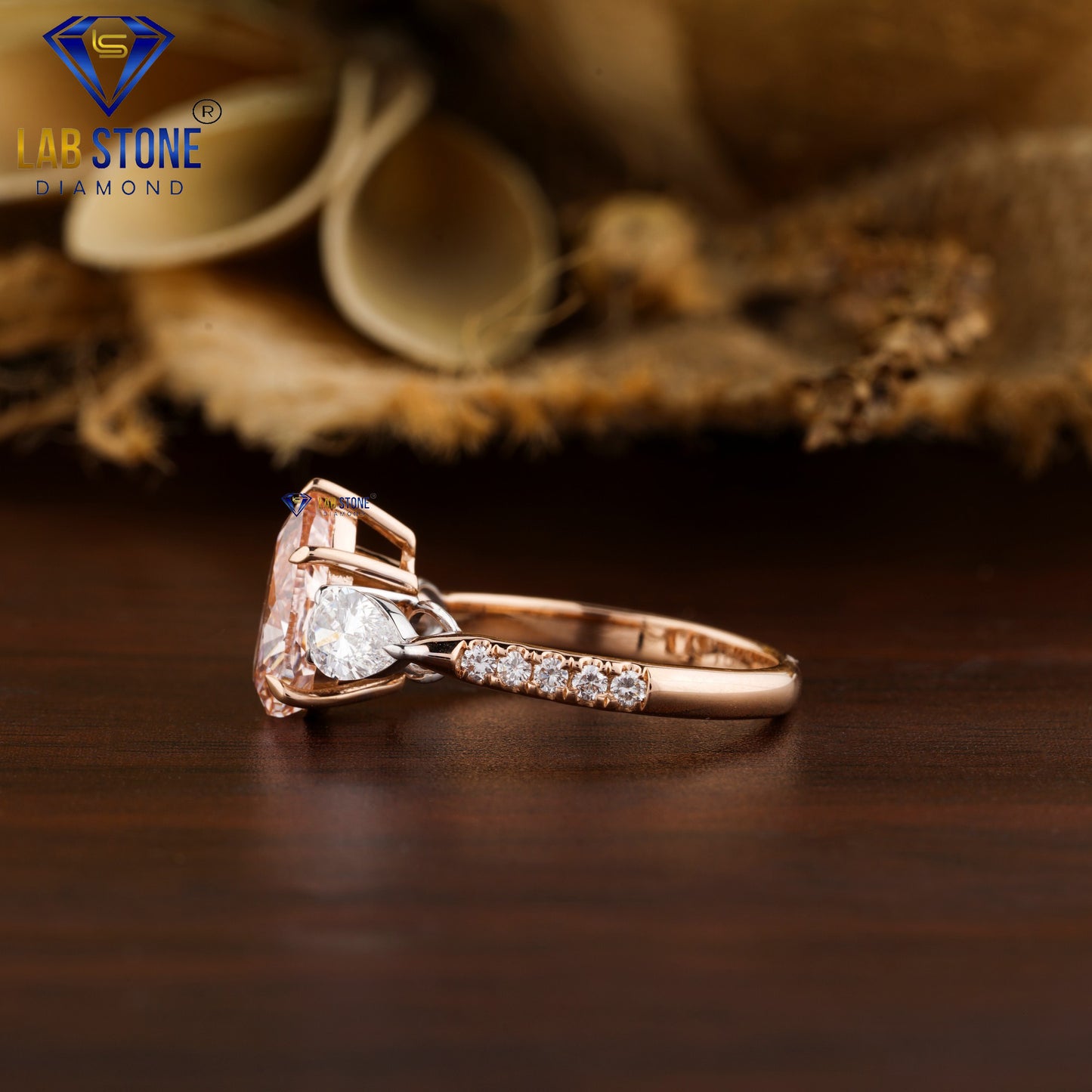 2.83 TDW Fancy Pink Pear & Round Cut Women’s Engagement Diamond Ring