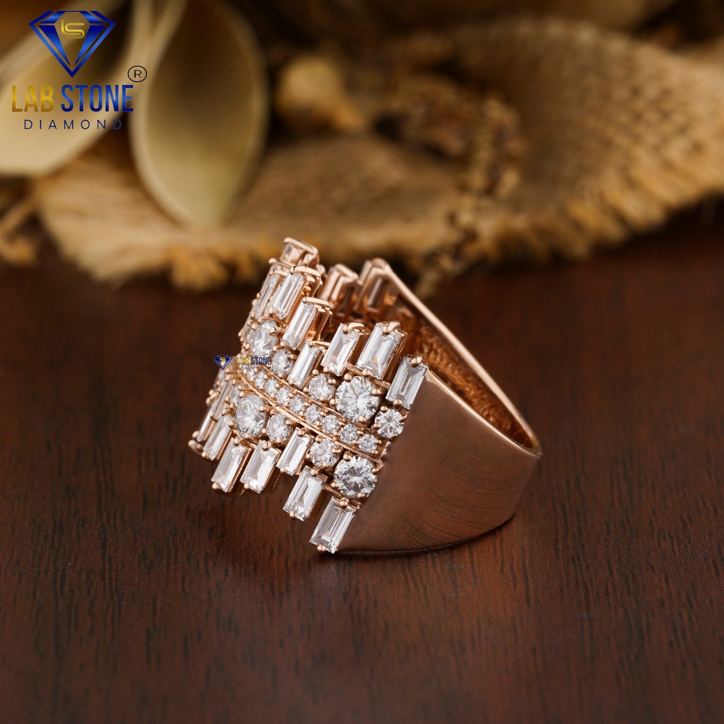 3.35 TDW Baguette & Round Cut Women’s Engagement Diamond Ring