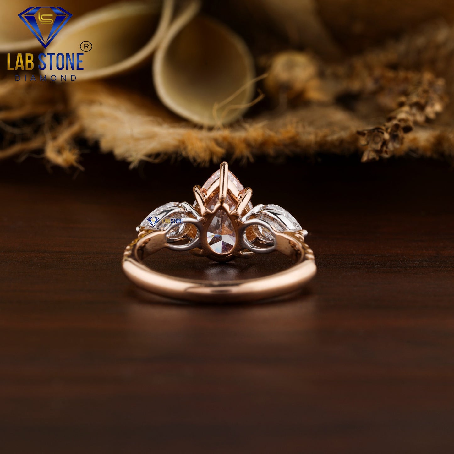 2.83 TDW Fancy Pink Pear & Round Cut Women’s Engagement Diamond Ring
