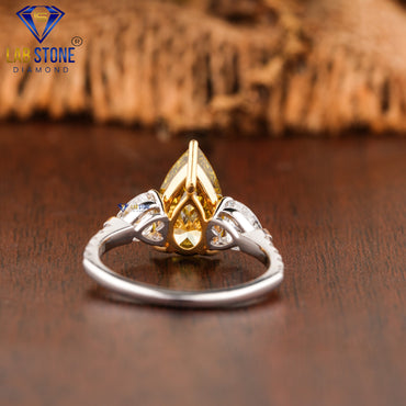 2.87 TDW Fancy Yellow Pear, Round & Heart Cut Women’s Engagement Diamond Ring