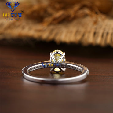 1.22 TDW Fancy Yellow Oval & Round Cut Daimond Women’s Engagement Ring