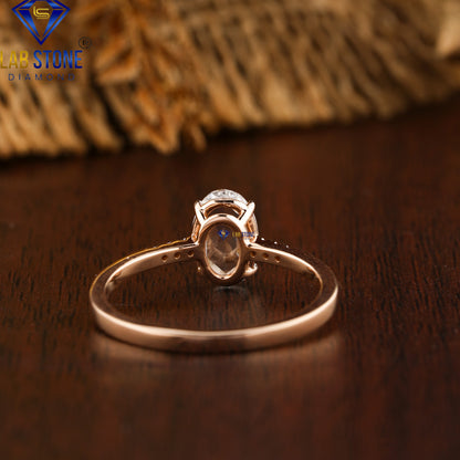 0.62 TDW Oval Rose Cut & Round Cut Diamond Women's Engagement Ring