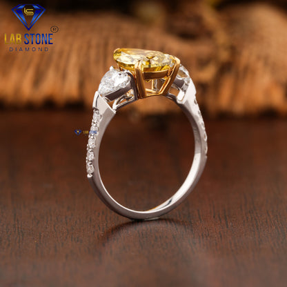 2.87 TDW Fancy Yellow Pear, Round & Heart Cut Women’s Engagement Diamond Ring