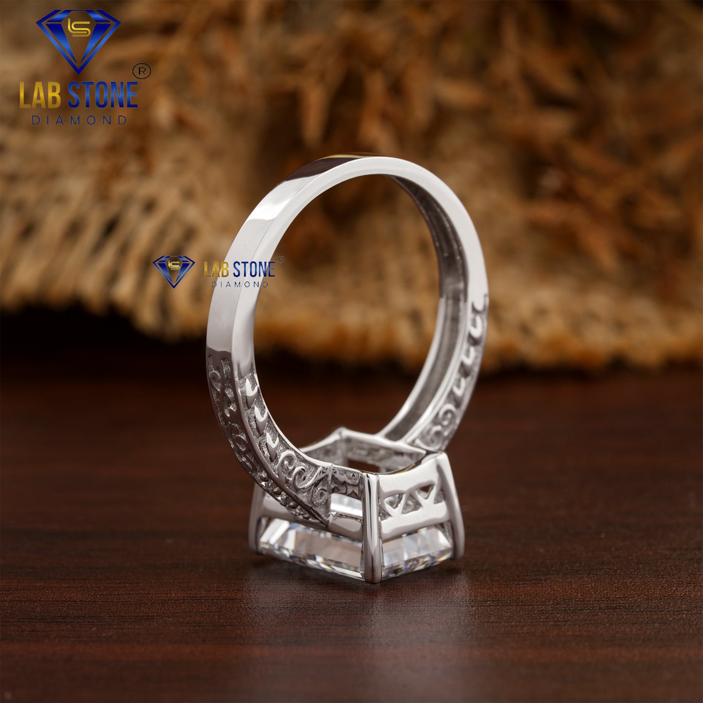 3.78 TDW Emerald & Round Cut Diamond Women's Engagement Ring