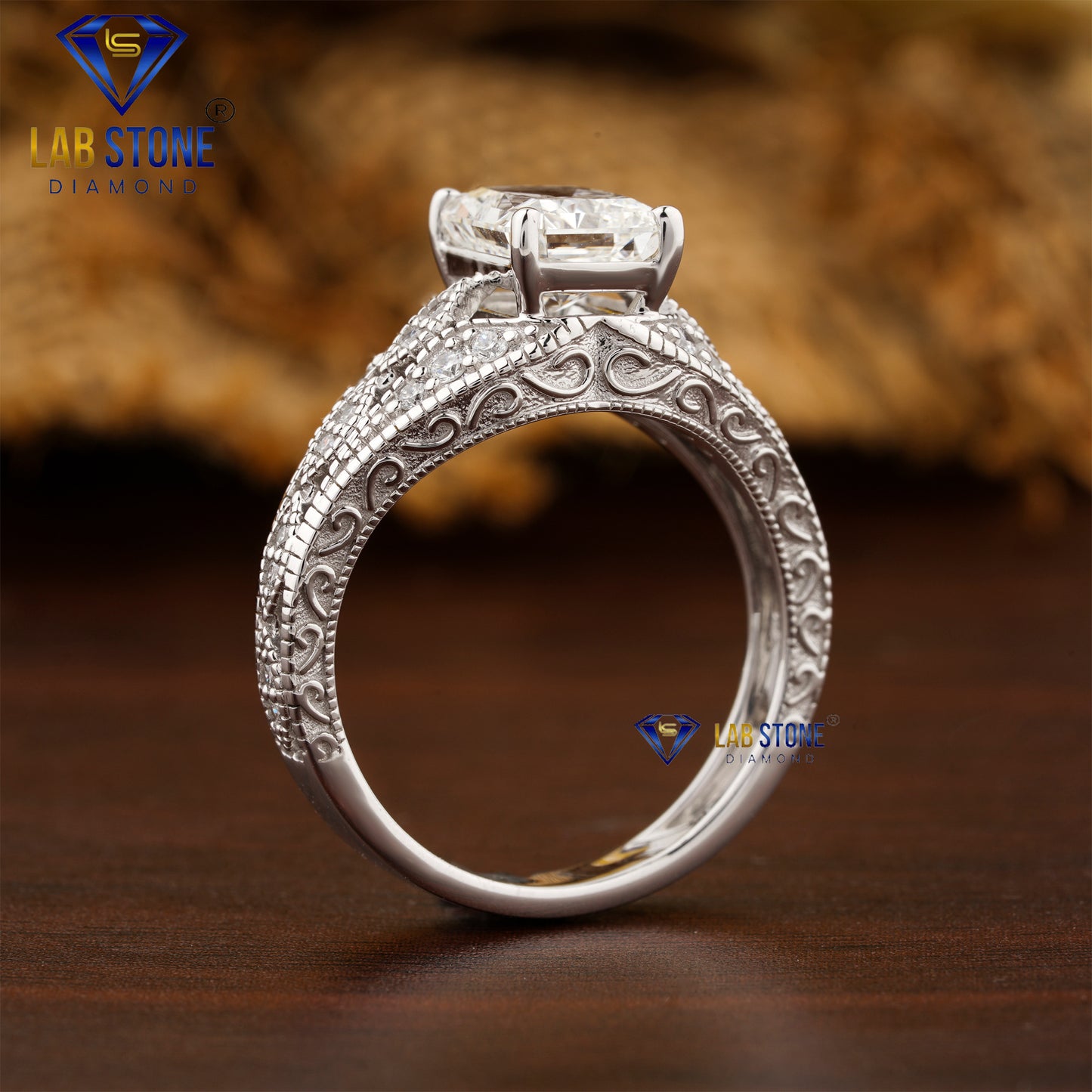 2.45 TDW Radiant & Round Cut Women’s Engagement Diamond Ring