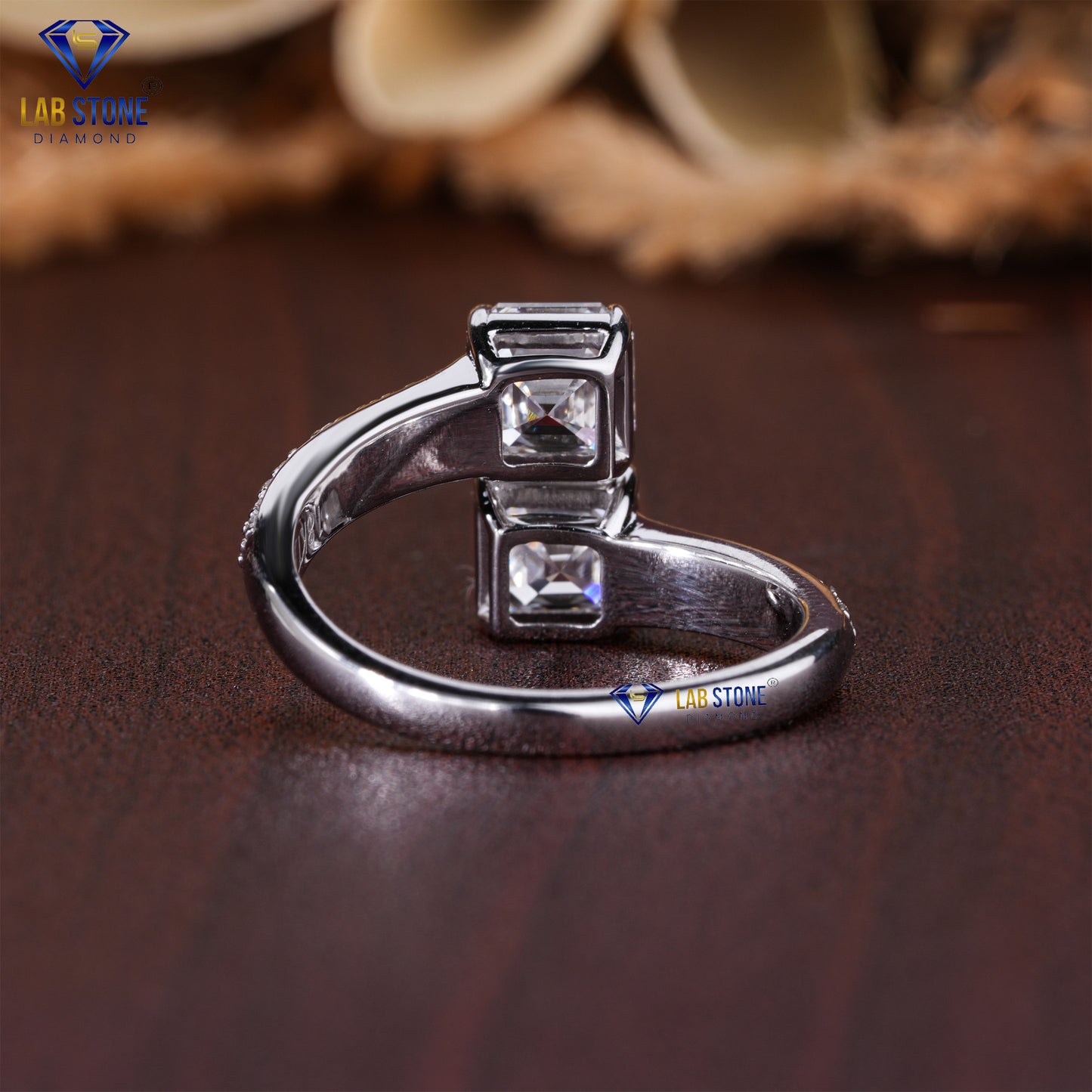 3.92 TDW Asscher & Round Cut Diamond Women's Engagement Ring