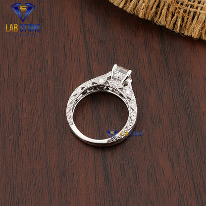 2.35 TDW Emerald, Princess & Round Cut Diamond Women's Engagement Ring