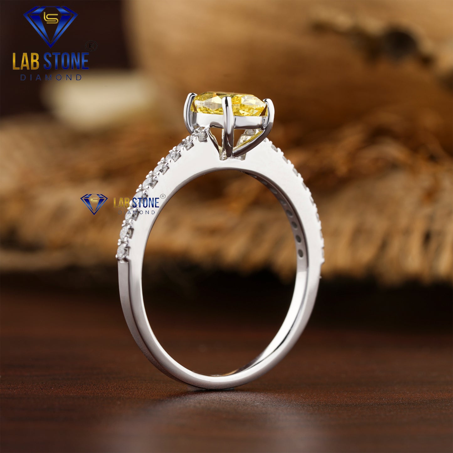 1.22 TDW Fancy Yellow Oval & Round Cut Daimond Women’s Engagement Ring