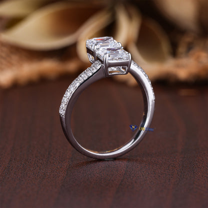 3.92 TDW Asscher & Round Cut Diamond Women's Engagement Ring