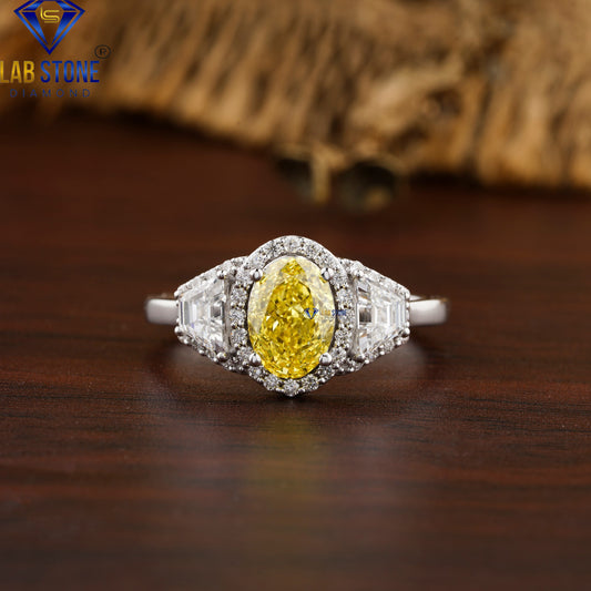 2.29 TDW F. Yellow Oval, Trapezoid & Round Cut Diamond Halo Ring