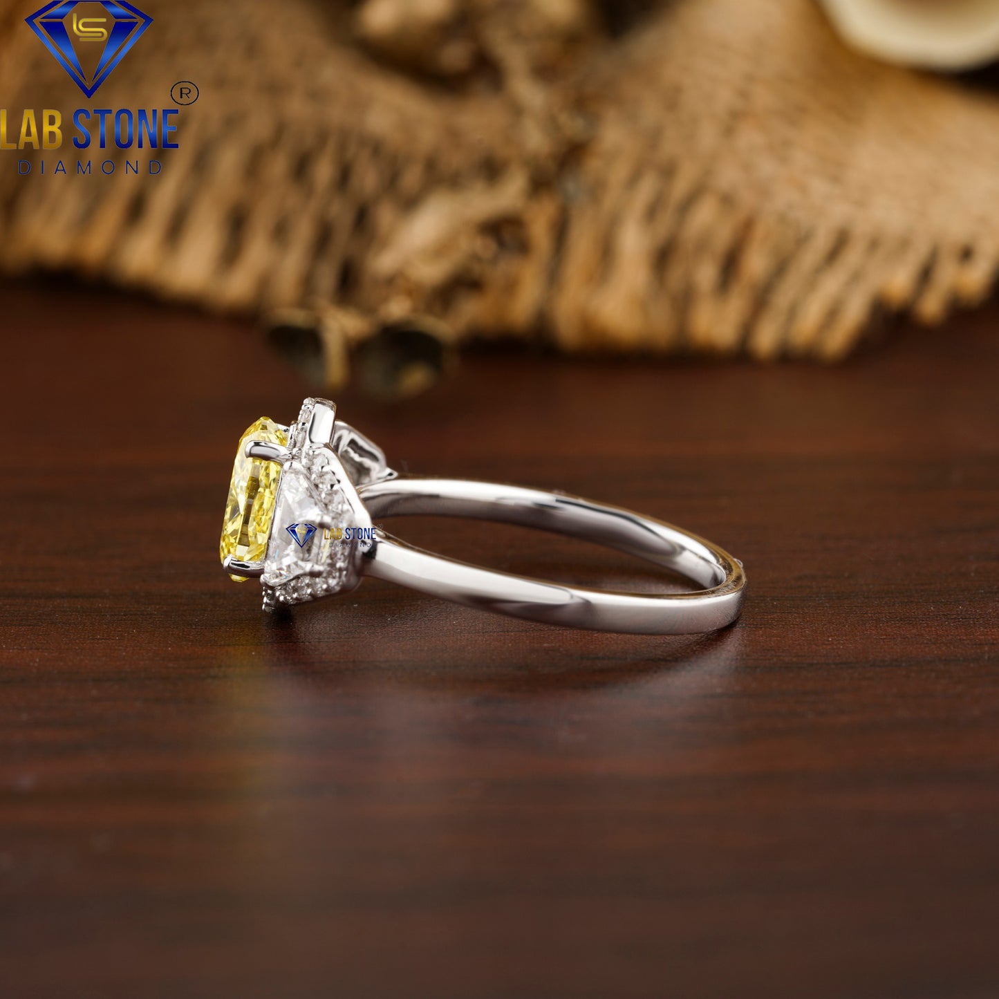 2.29 TDW F. Yellow Oval, Trapezoid & Round Cut Diamond Halo Ring
