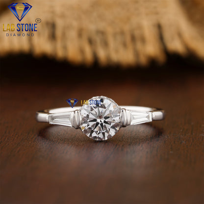 1.346 TDW Round & Tapered Baguette Cut Diamond Women's three stone Ring