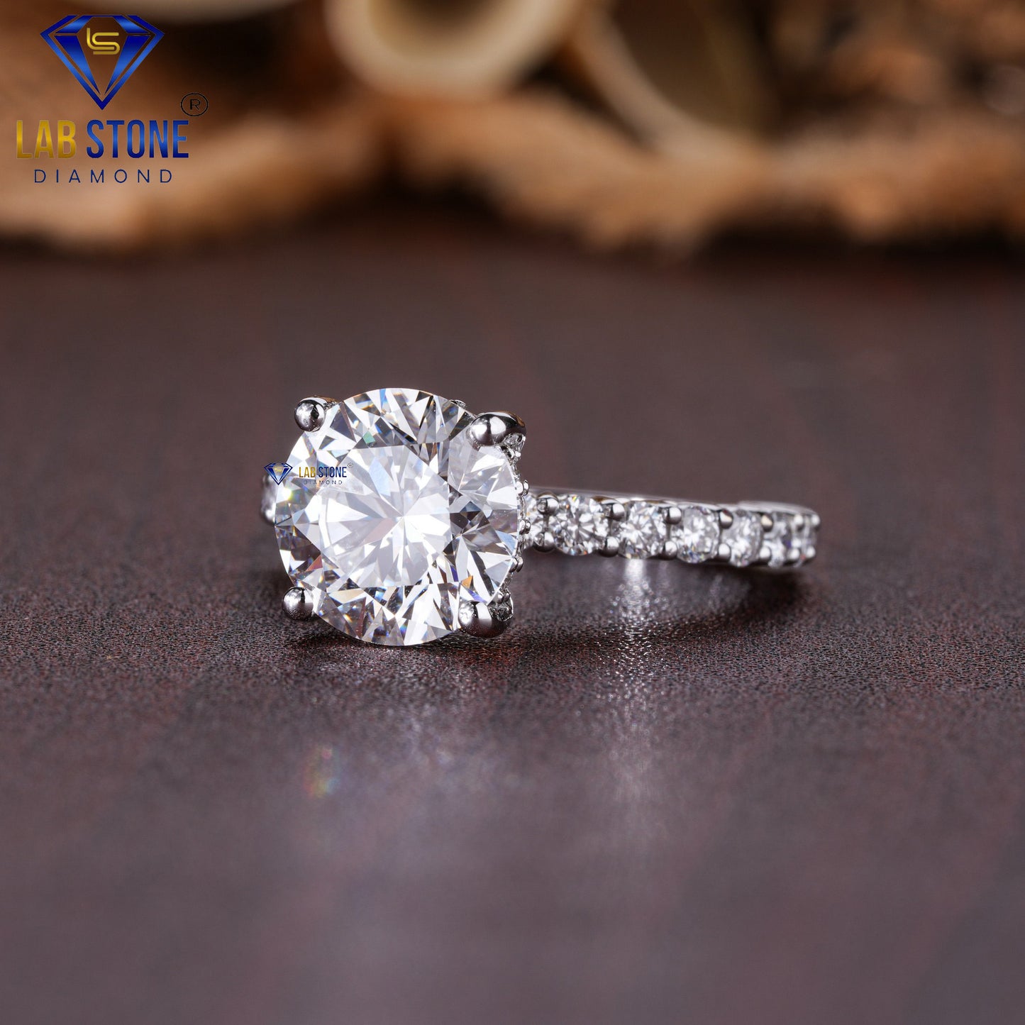 3.78 TDW Round Cut Diamond women's Hidden Halo Ring