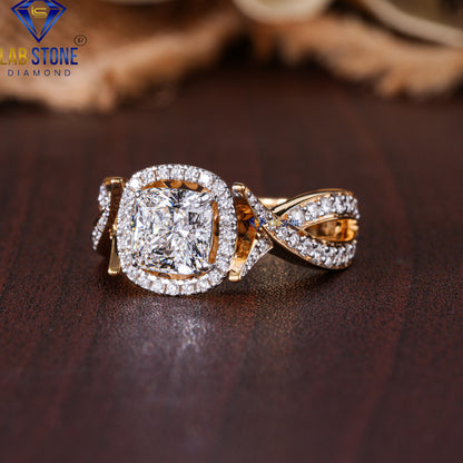 2.154 TDW Cushion & Round Cut Diamond Women's Engagement Ring