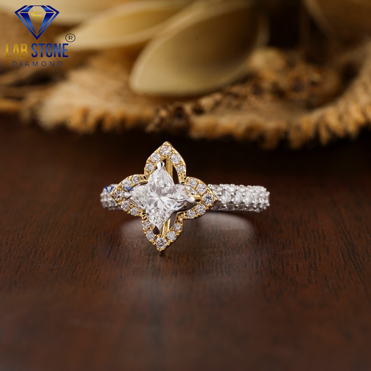 1.98 TDW Custom Cut & Round Cut Women’s Halo Diamond Ring