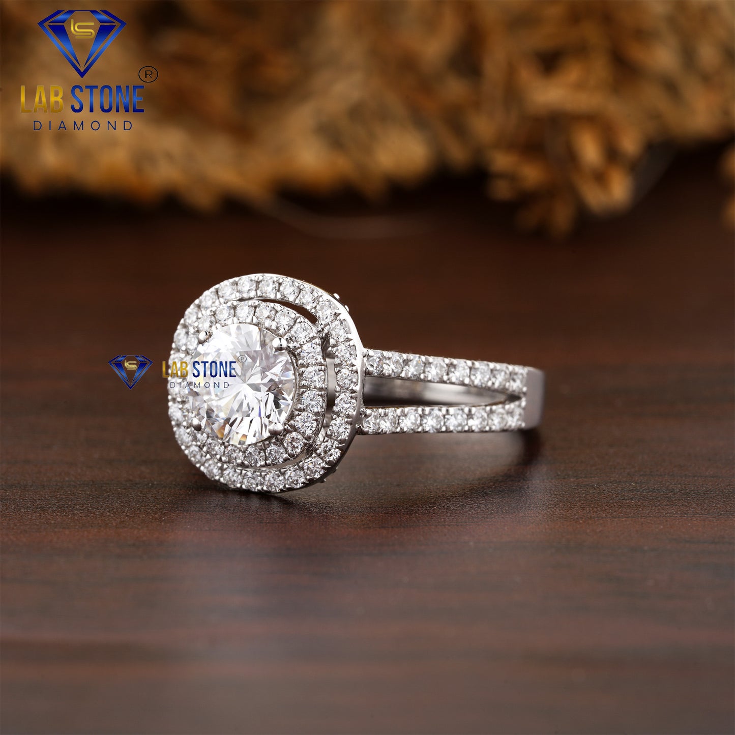1.78 TDW Round Cut Women’s Double Halo Diamond Ring